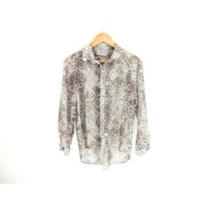 Creative Commune Stitch Fix Sheer Blouse Small Brown Snake Print Long Sleeve